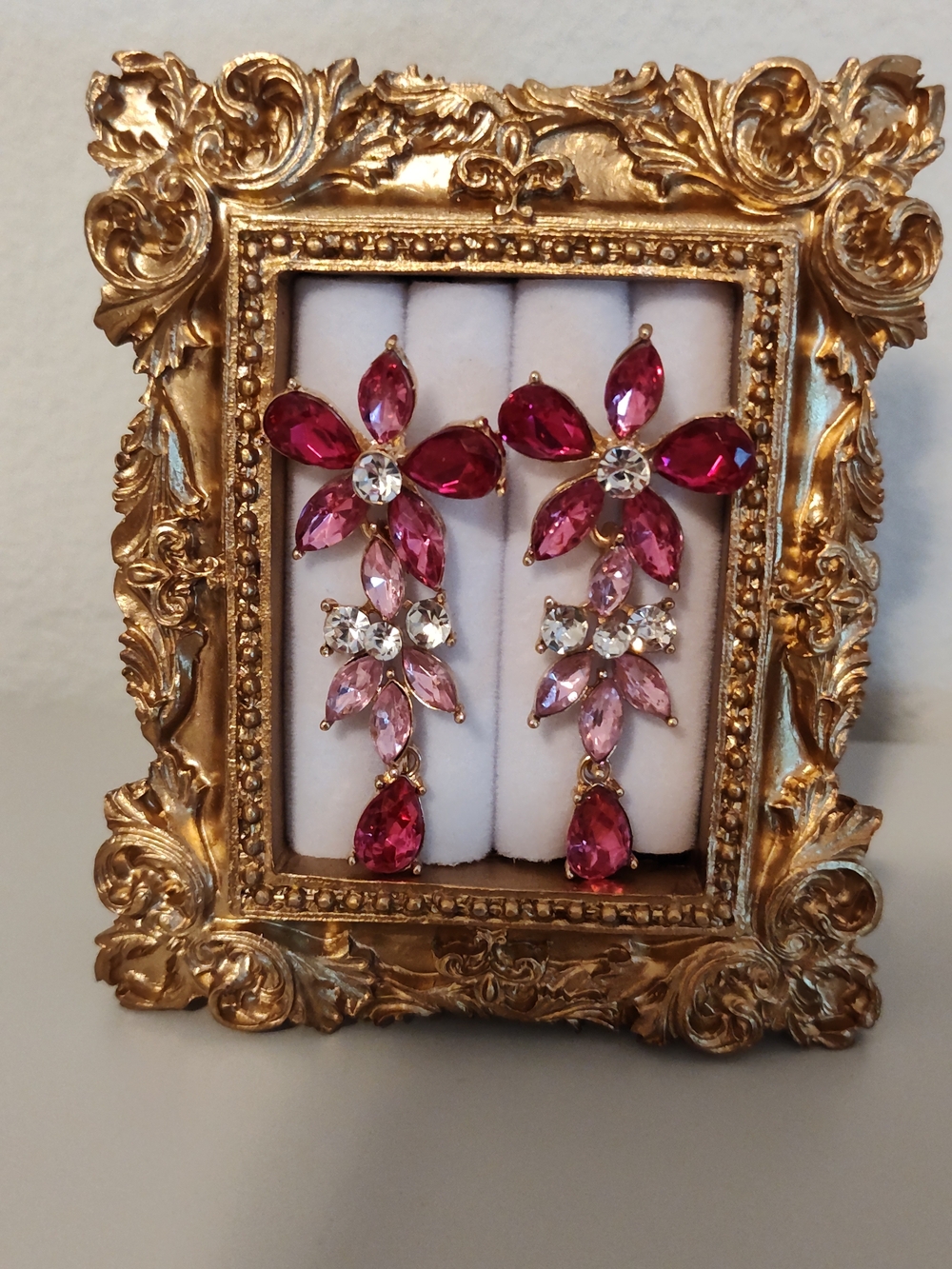 Pink Crystal Floral Drop Earrings - Women Jewelry